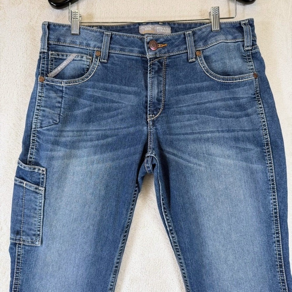 Ariat Rebar Riveter Straight Leg Jeans Nightride Mid Rise Blue Denim 32R - Picture 3 of 16